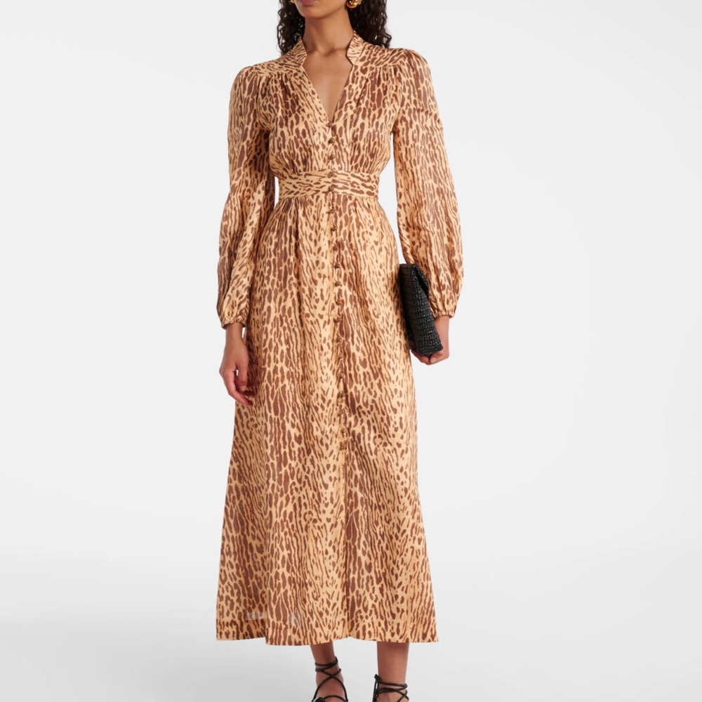 Zimmerman Cascadian Leopard Linen Midi Dress
